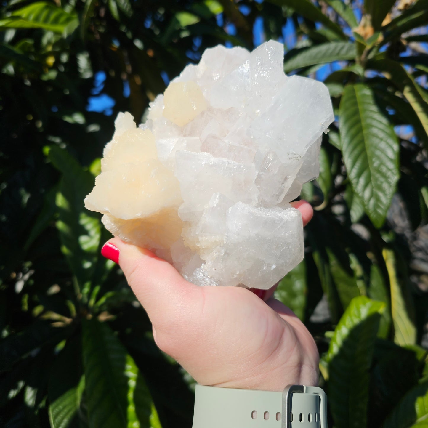 Apophyllite & Stilbite specimen with beautiful rainbows.  Approx. 7.5 x 13 x 12.5  Approx. 987g | Birthday Gifts, Anniversary Gifts, Valentine's Day, Christmas, Easter, Eid, Mother's Day, Diwali, Hannukah, Women's, Girl's, Gifts for her, Gifts for Girlfriend, Gifts for Mom, Gifts for Mum, Gifts for Friend, Handmade Gifts, Handmade Jewelry, New Year's Eve, Graduation, Boho, Hippie, Minimalist, Gemstone, Crystal, Crystal Healing