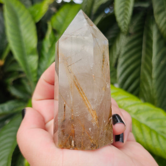 Rutile Quartz Tower Approx. 9.3 x 4.5  Approx. 217g | Birthday Gifts, Anniversary Gifts, Valentine's Day, Christmas, Easter, Eid, Mother's Day, Diwali, Hannukah, Women's, Girl's, Gifts for her, Gifts for Girlfriend, Gifts for Mom, Gifts for Mum, Gifts for Friend, Handmade Gifts, Handmade Jewelry, New Year's Eve, Graduation, Boho, Hippie, Minimalist, Gemstone, Crystal, Crystal Healing