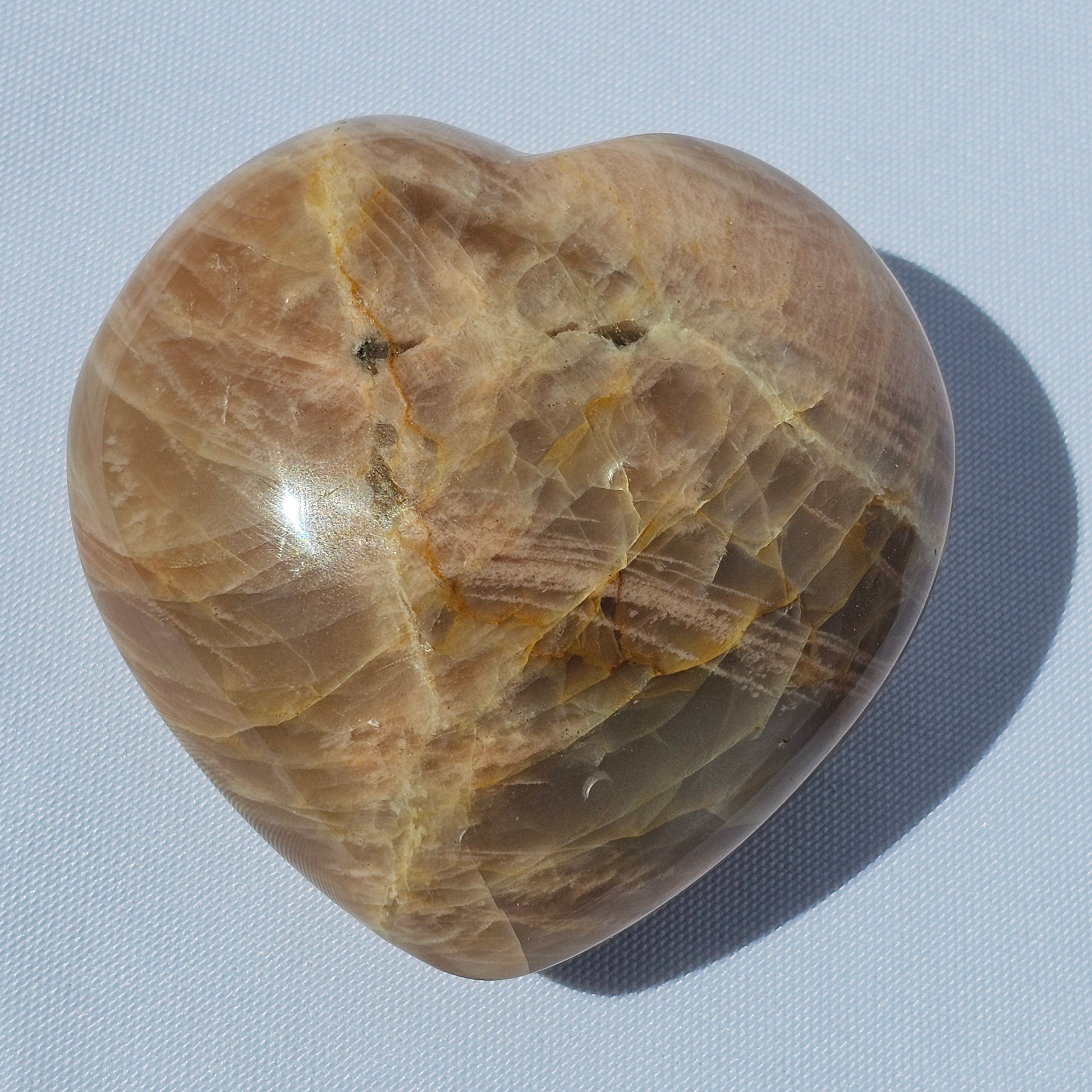 Large High quality, silver flash Peach Moonstone and Sunstone heart carving | Valentine's Day Gift for Girlfriend