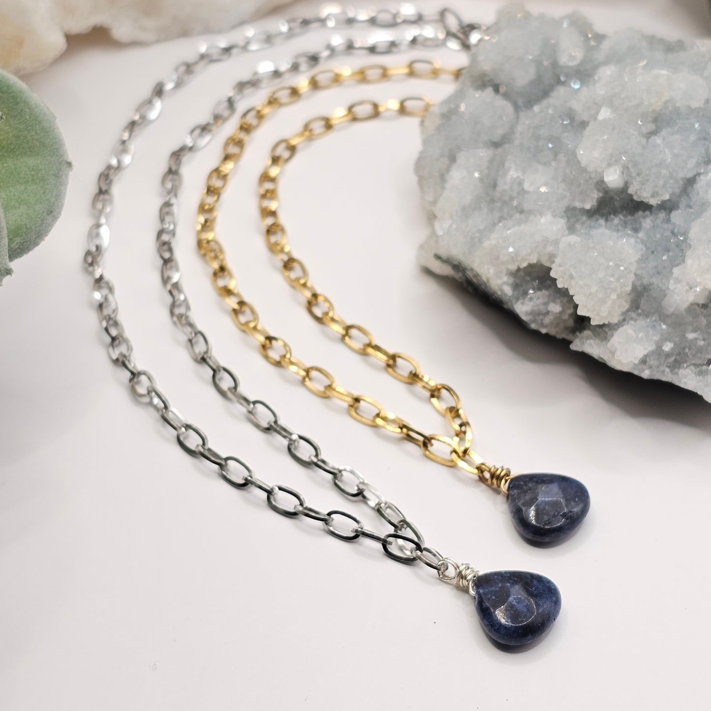 Sodalite Wrap Paperclip Chain Necklace | Handmade Jewellery