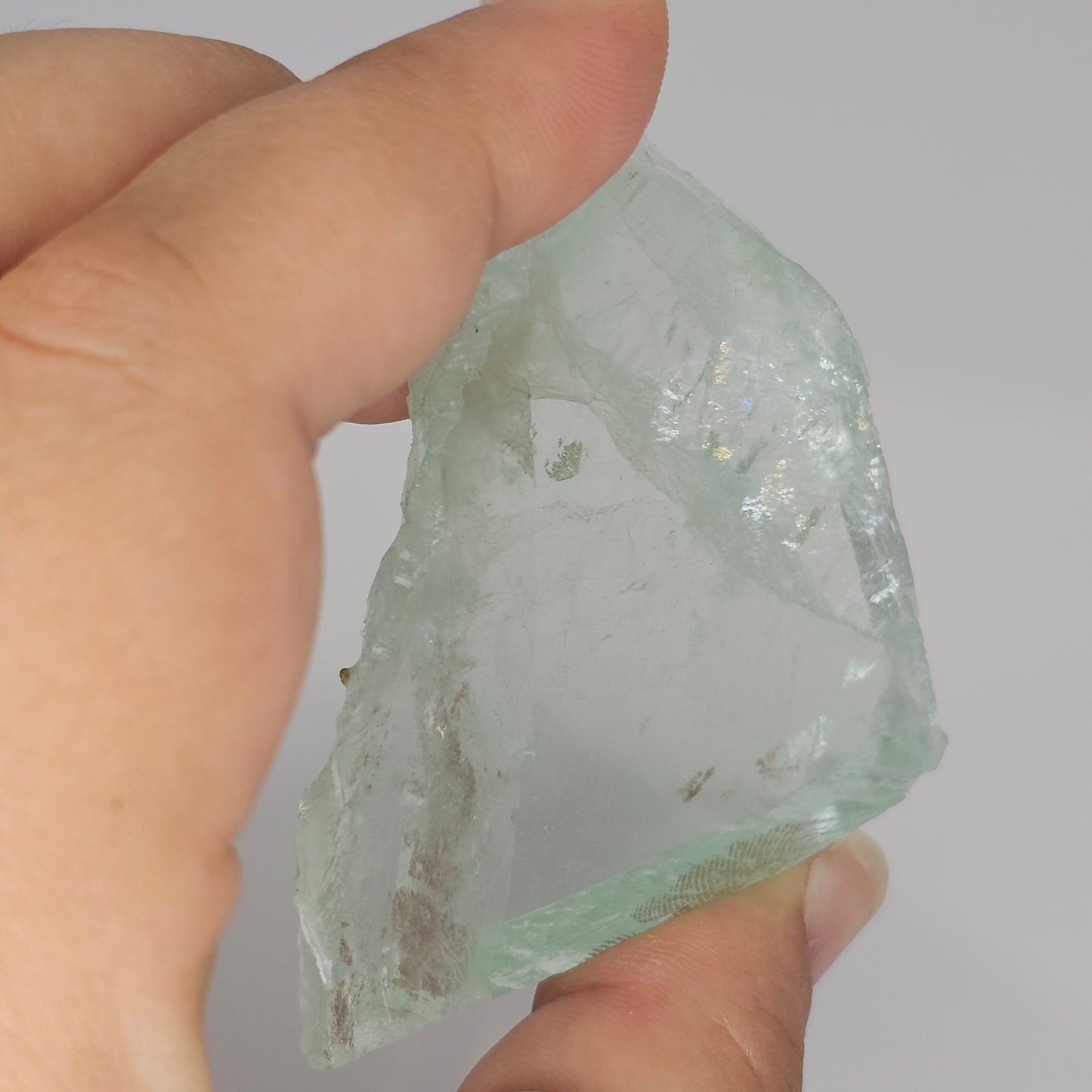 Stunning transparent Green Fluorite slab beautiful rainbows. Can self-stand.