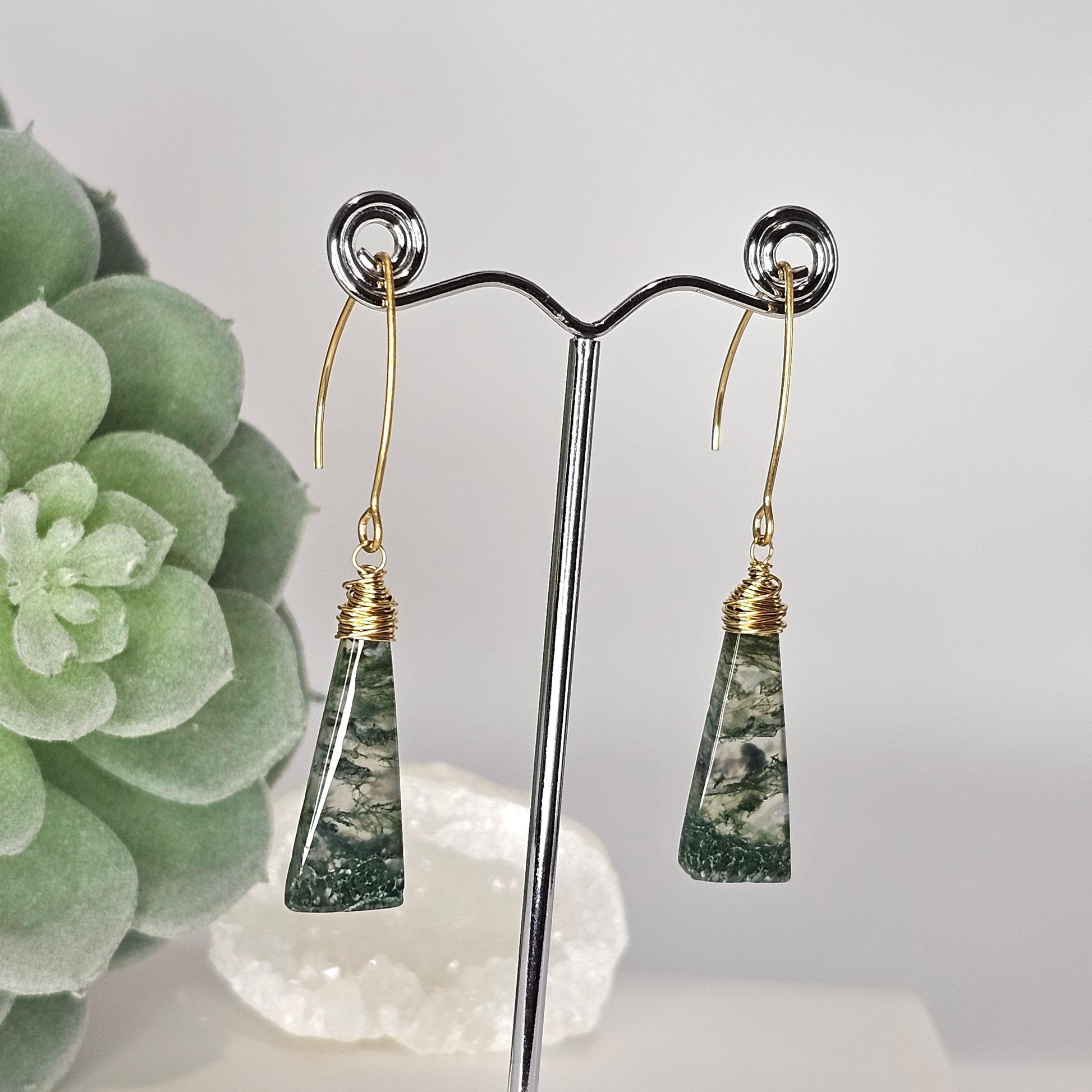 Moss Agate Gold Toned Stainless Steel EarringsMoss Agate Gold Toned Stainless Steel Earrings