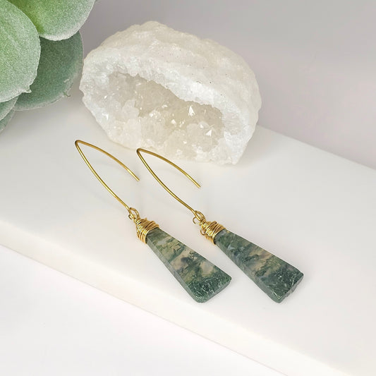 Moss Agate Gold Toned Stainless Steel Earrings