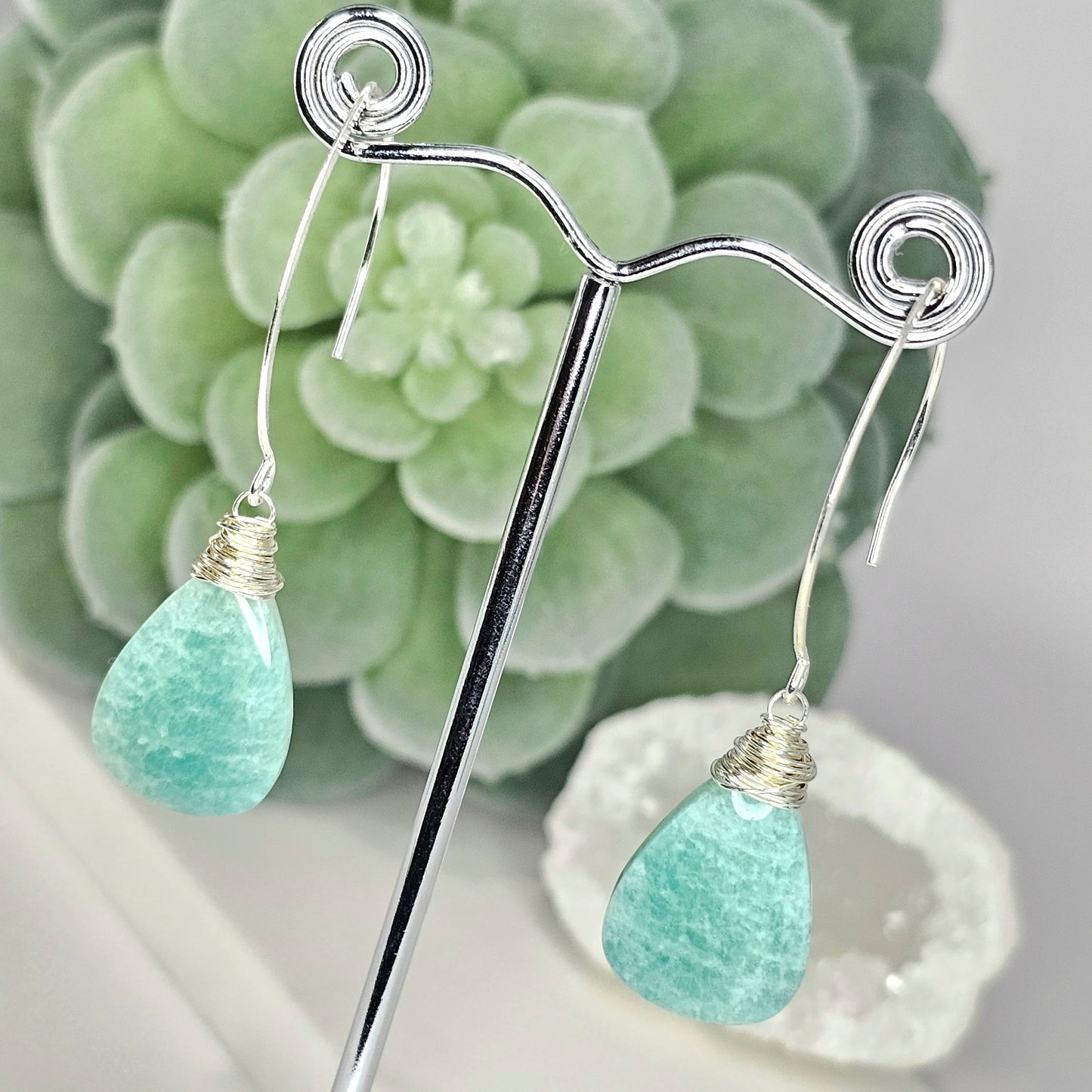 Amazonite Sterling Silver Plated Hypoallergenic Earrings