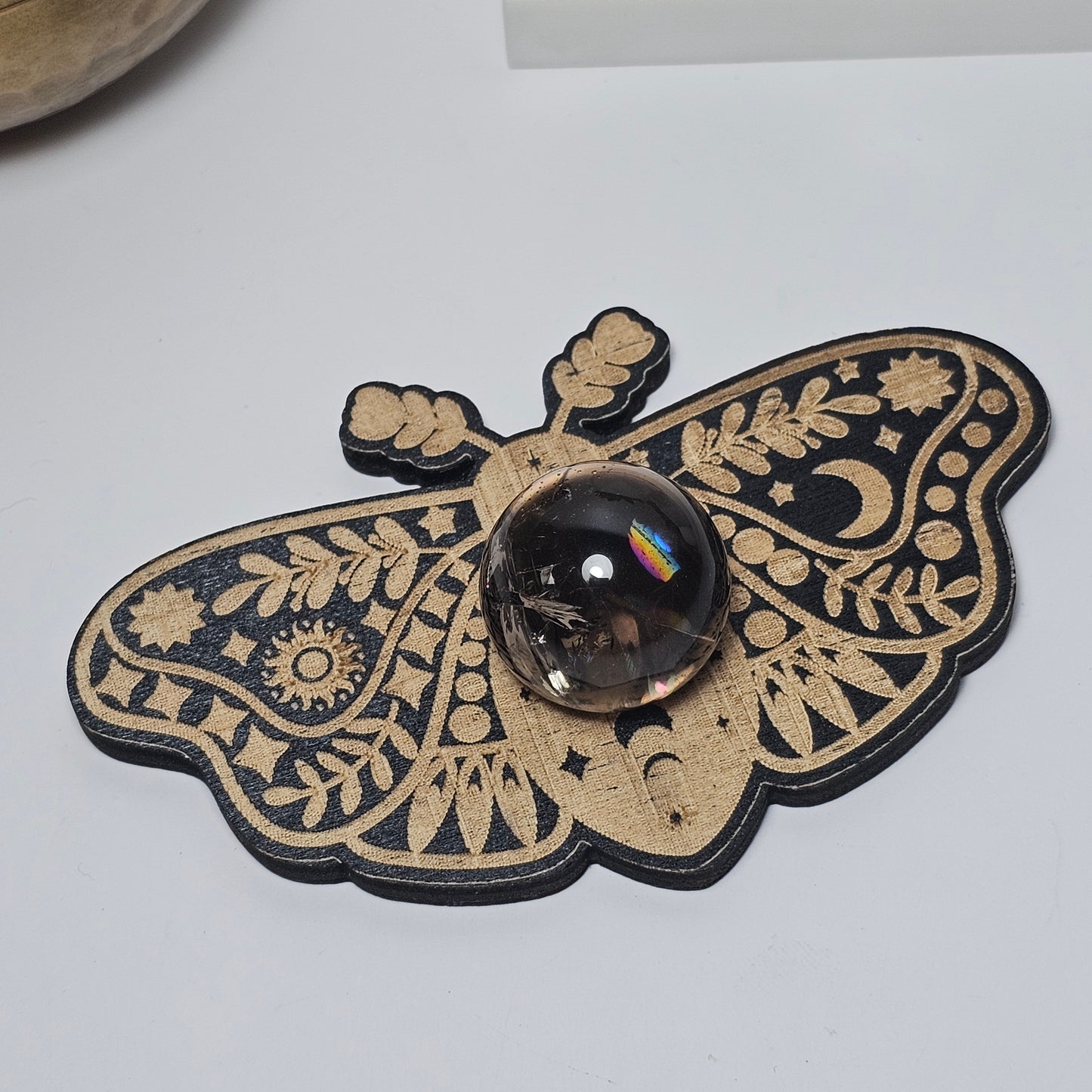 Moth Wood Sphere Stand