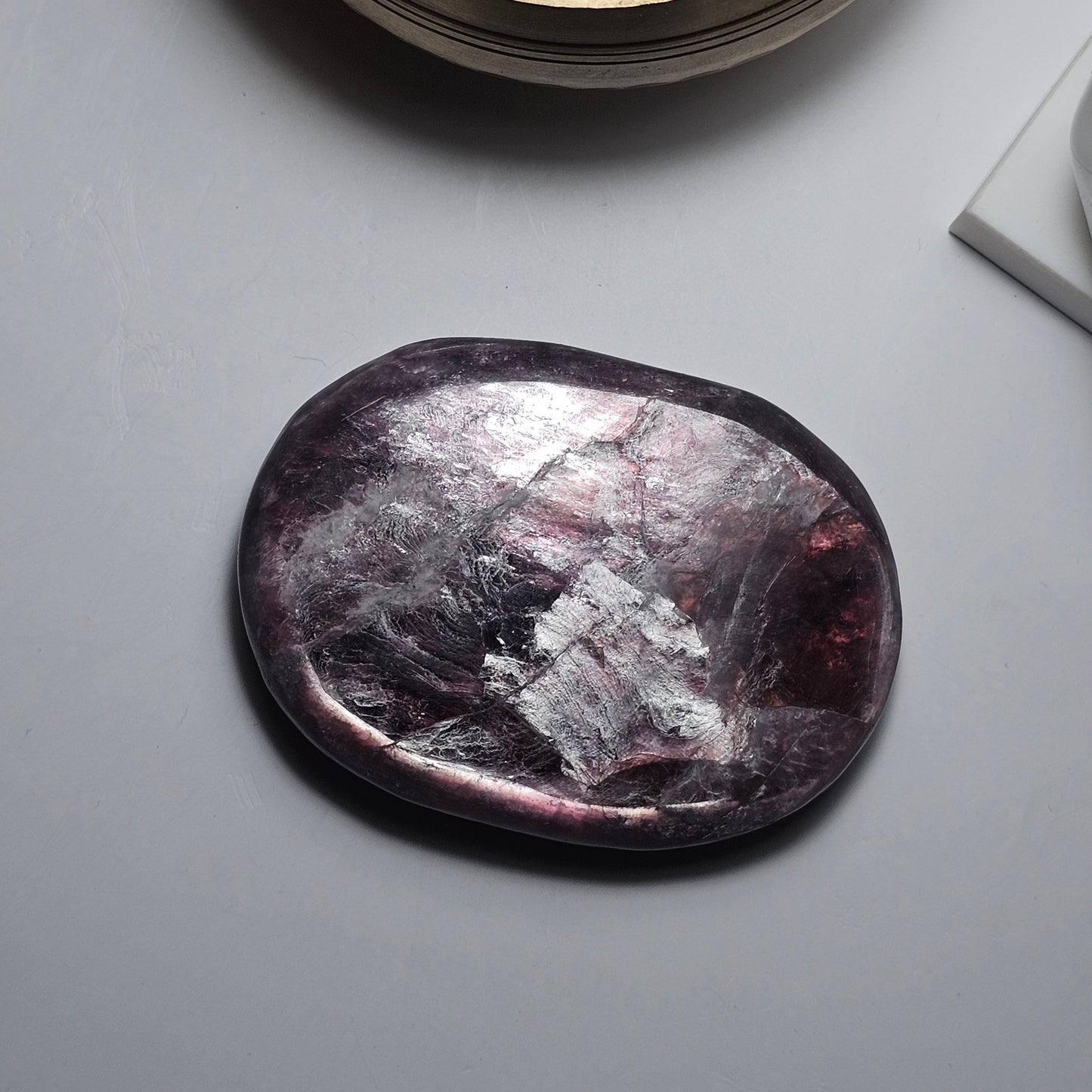 Purple Mica | High quality gemmy Lepidolite palm stone.