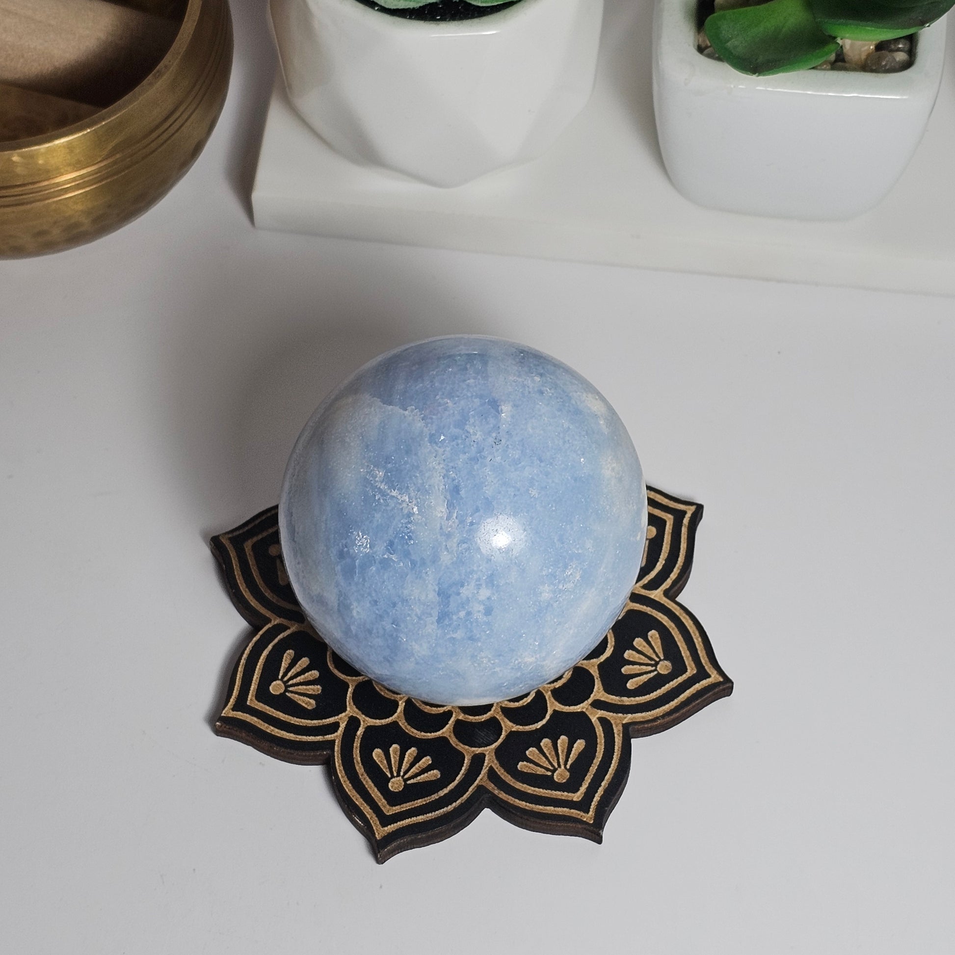 Floral Mandala Wood Sphere Stand