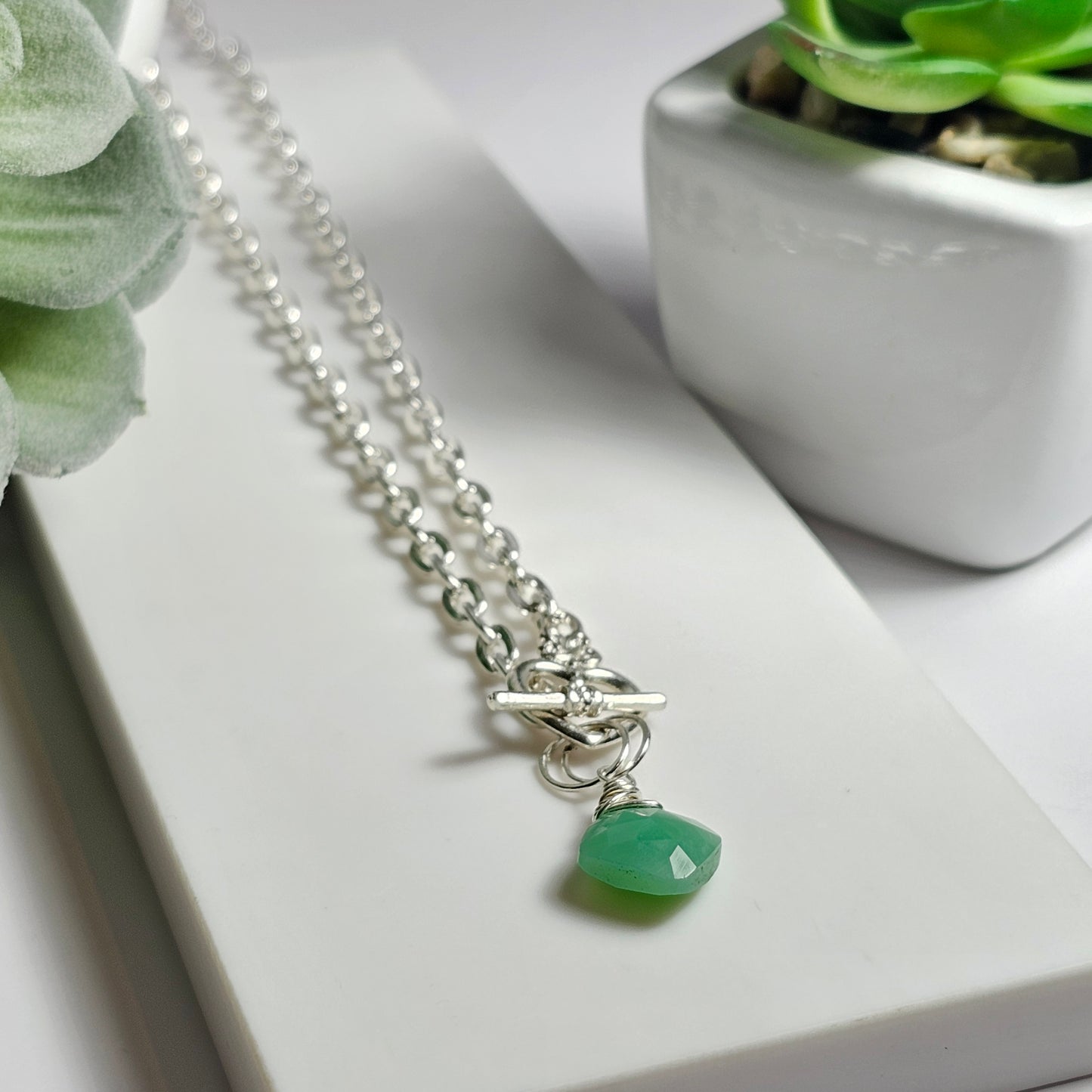 'Clasp The Heart' Necklace | Green Chalcedony