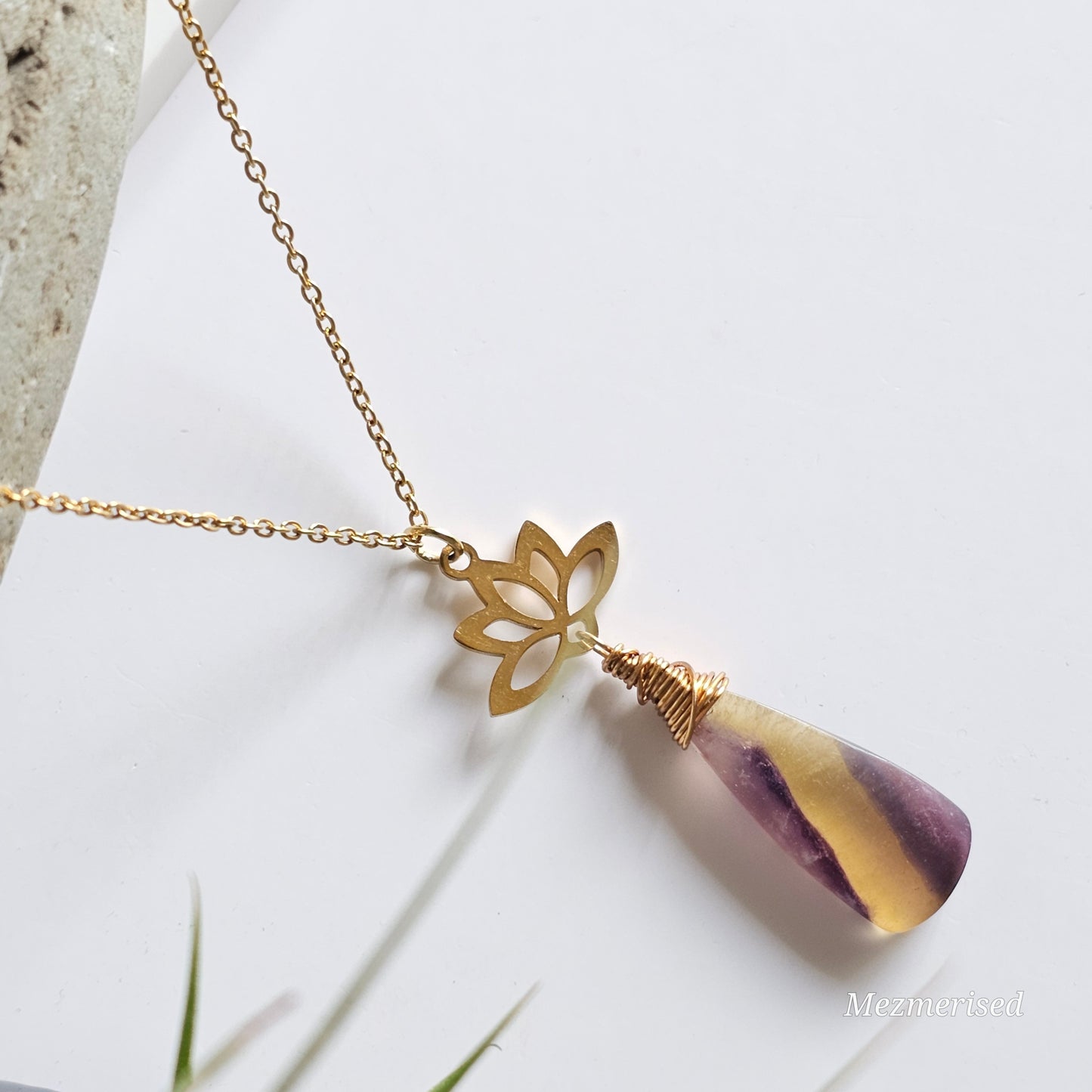 Fluorite Gold Lotus Necklace