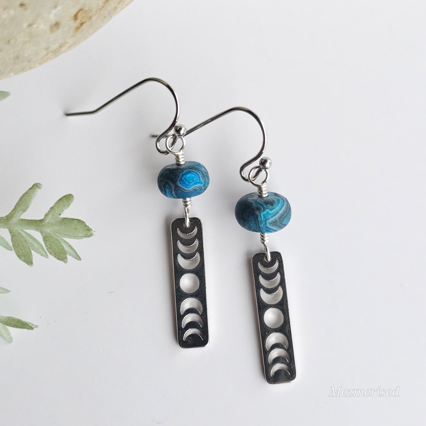 Crazy Agate Moon Phase Earrings