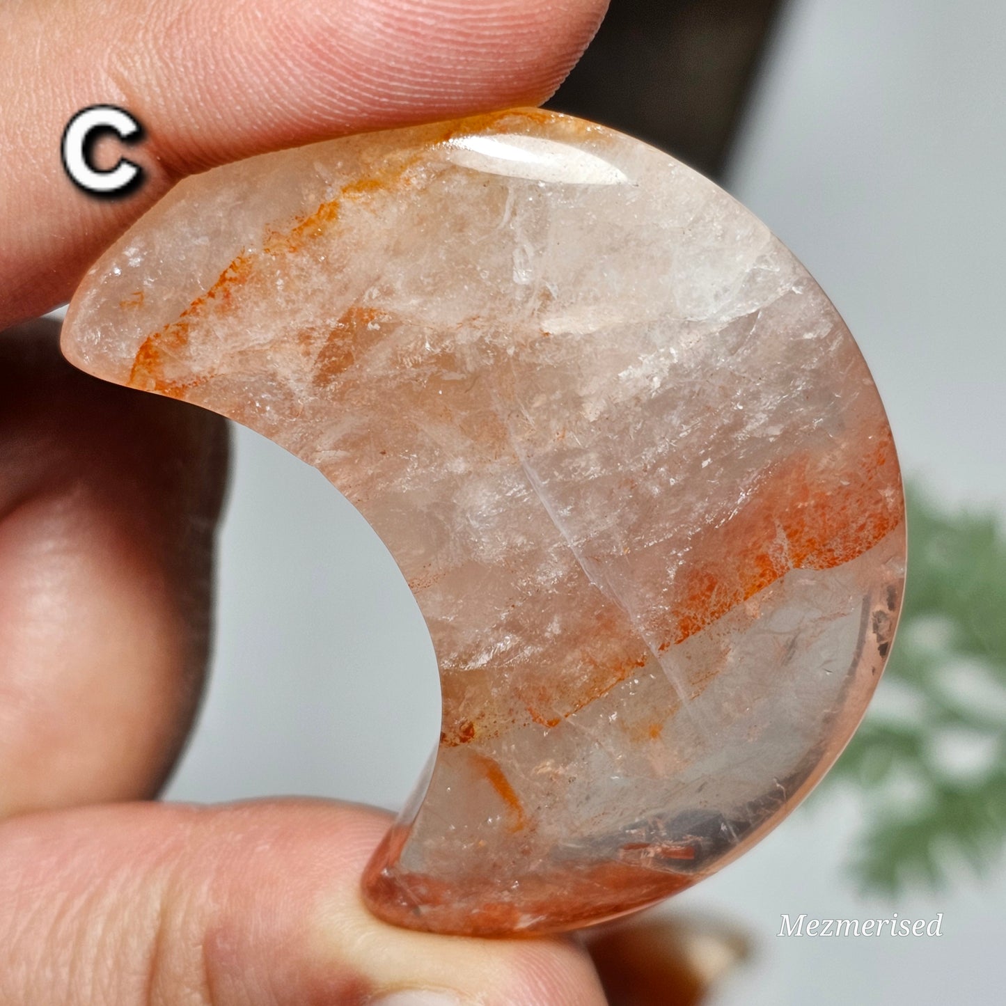 Fire Quartz Crescent Moon Carvings