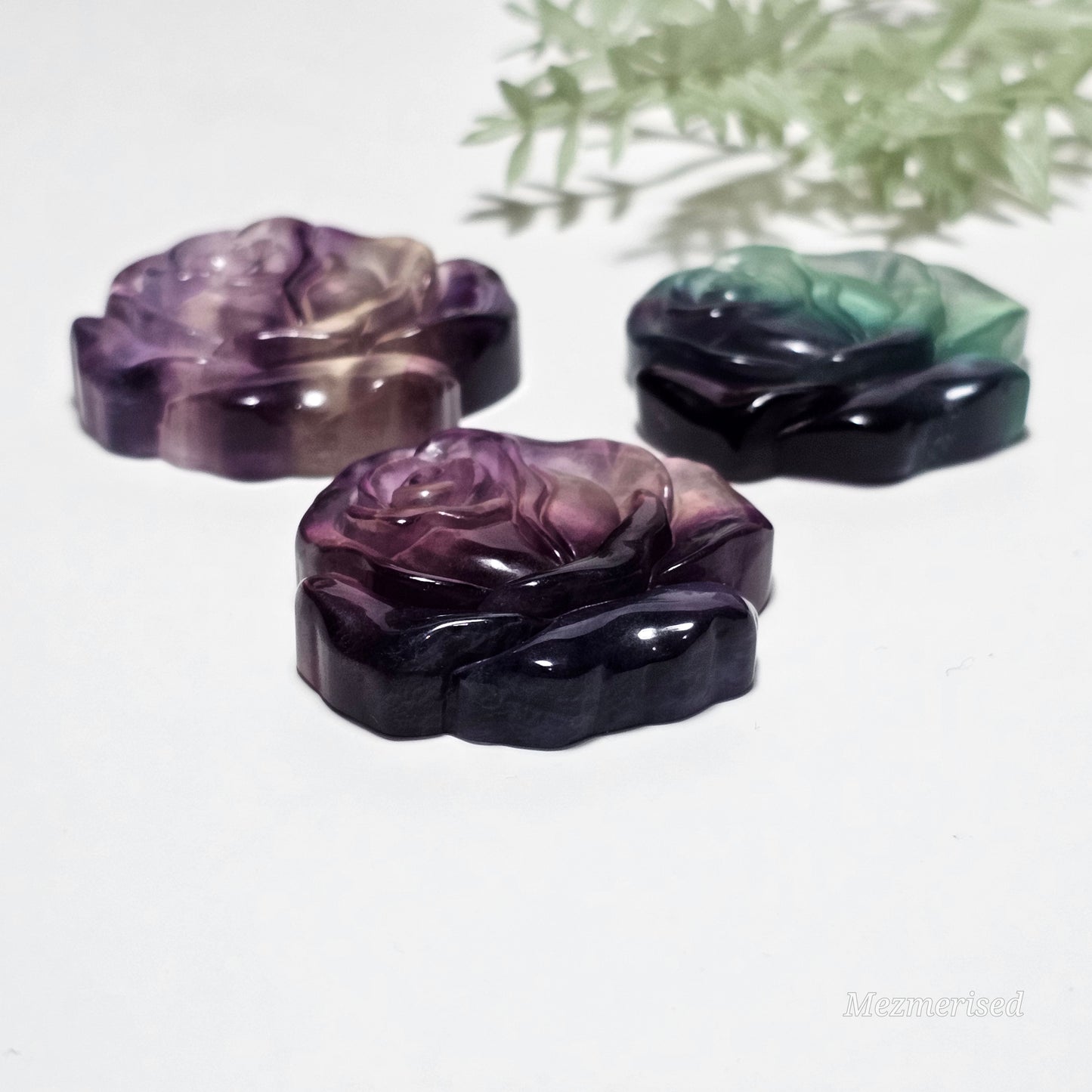 Rainbow Fluorite Rose Carvings