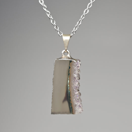 Amethyst Stalactite Slice Pendant hanging on a 45cm stainless steel chain