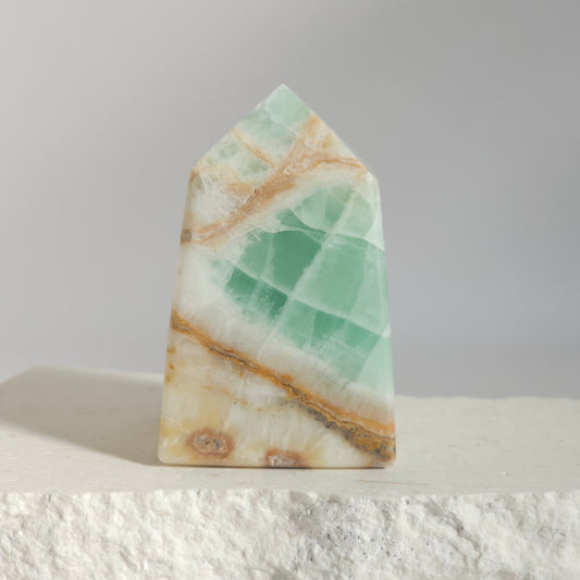 Caribbean Calcite Tower Ocean Blue Polished Crystal with Natural Banding