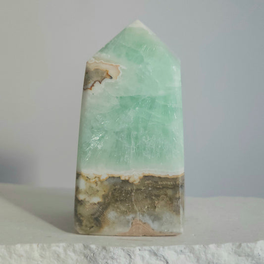 Caribbean Calcite Tower Ocean Blue Polished Crystal with Natural Banding