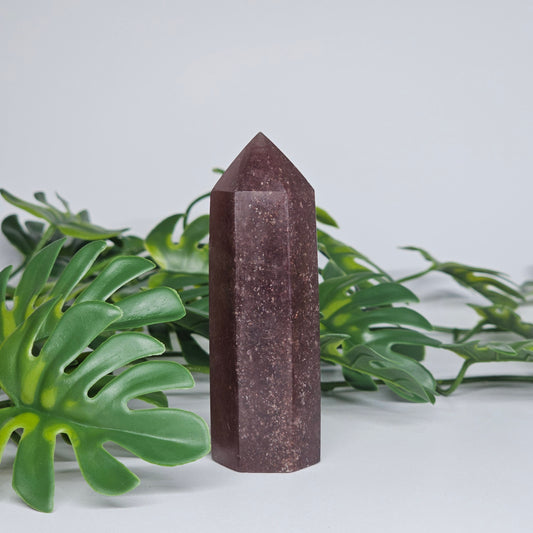Dark Red Aventurine tower crystal showing red pink colour and polished point