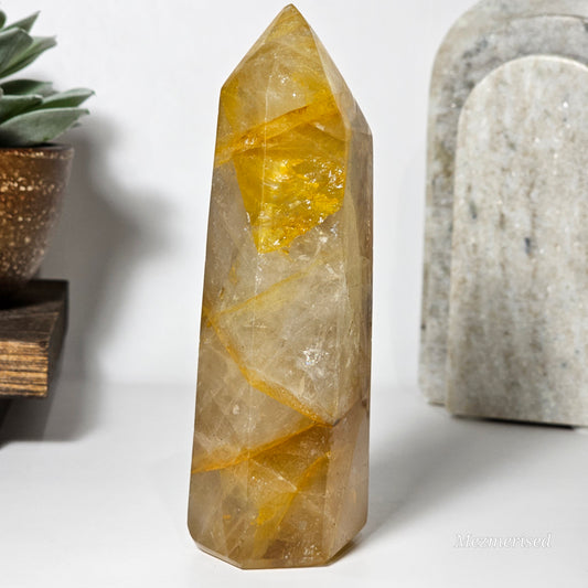 Side view of Golden Healer tower showing shape and structure.