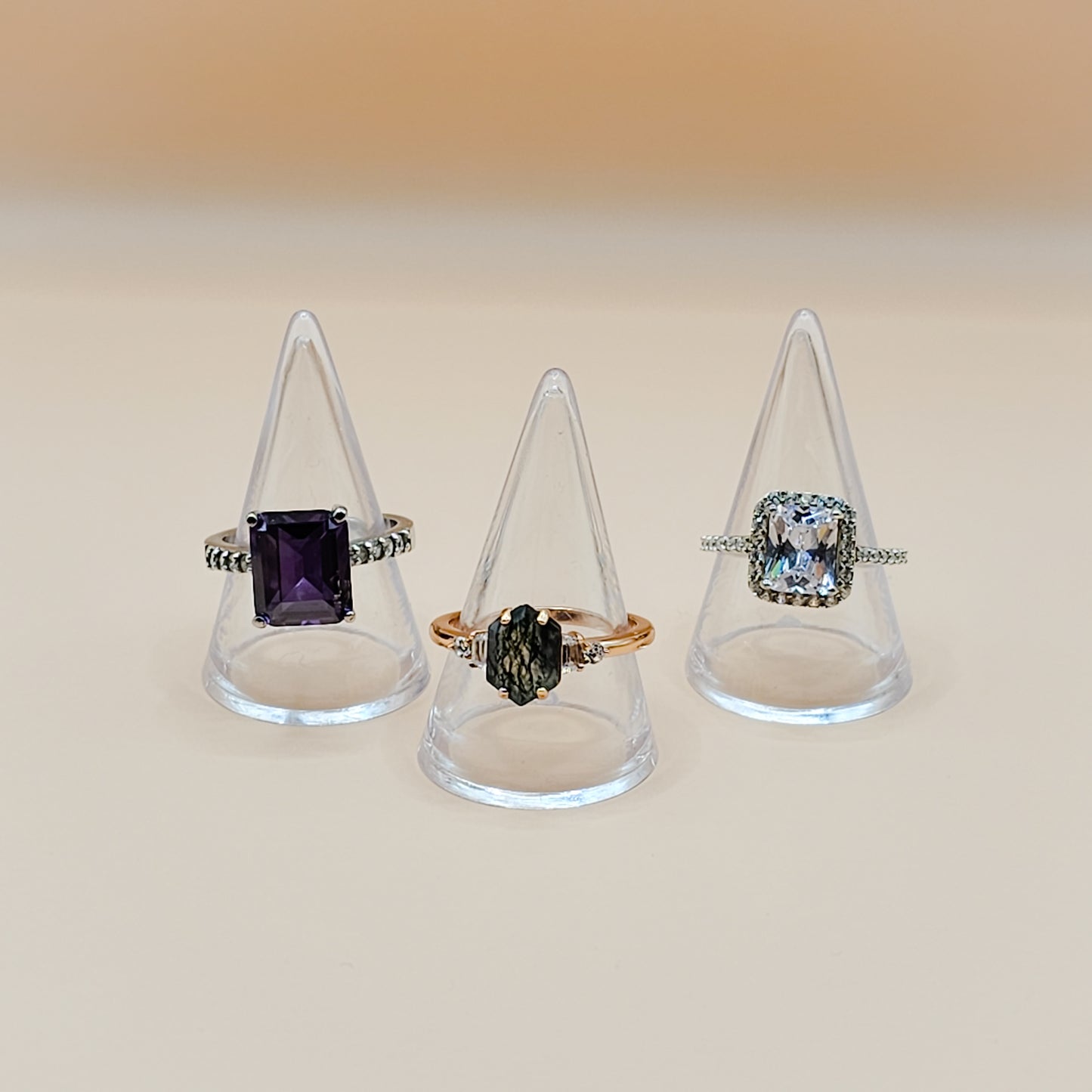 10 Pack Acrylic Transparent Hollow Cone Ring Stand | ring display set | shop displays, craft market stall jewellery display stands