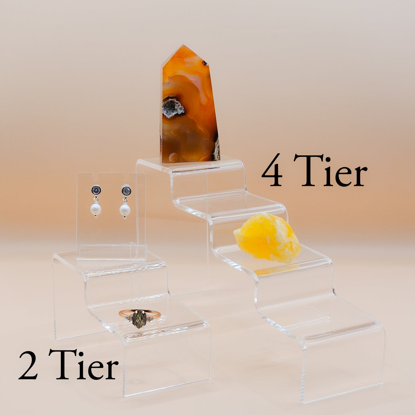 Acrylic Zigzag Tiered Jewellery Step Display Stand | step jewellery crystal display | shop displays, carft market stall jewellery display stands