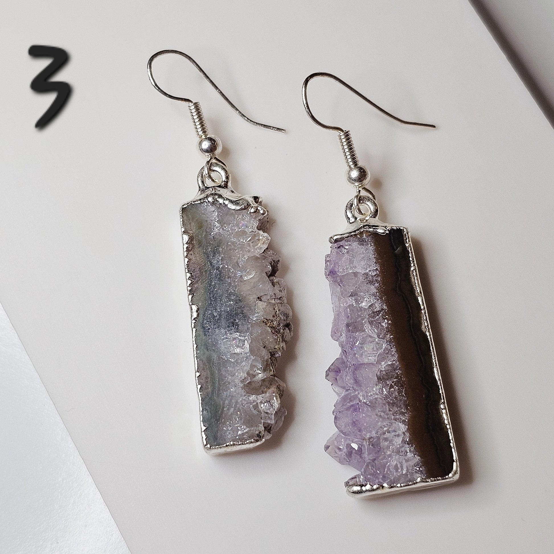 Brazilian Amethyst Stalactite silver plated earrings with hypo-allergenic ear wires.