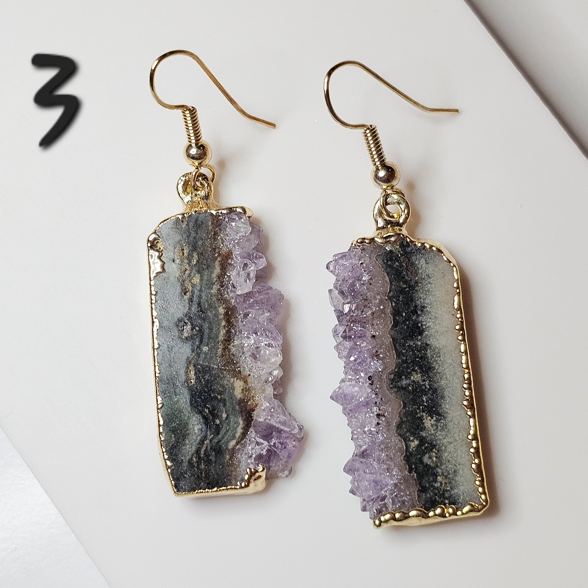 Brazilian Amethyst Stalactite 18k gold plated earrings with hypo-allergenic ear wires.