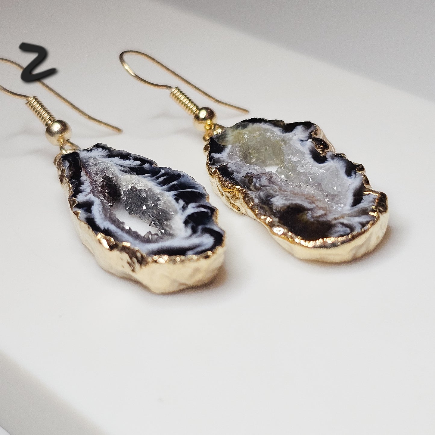 Druzy Agate slice 18k gold plated earrings with hypo-allergenic ear wires.