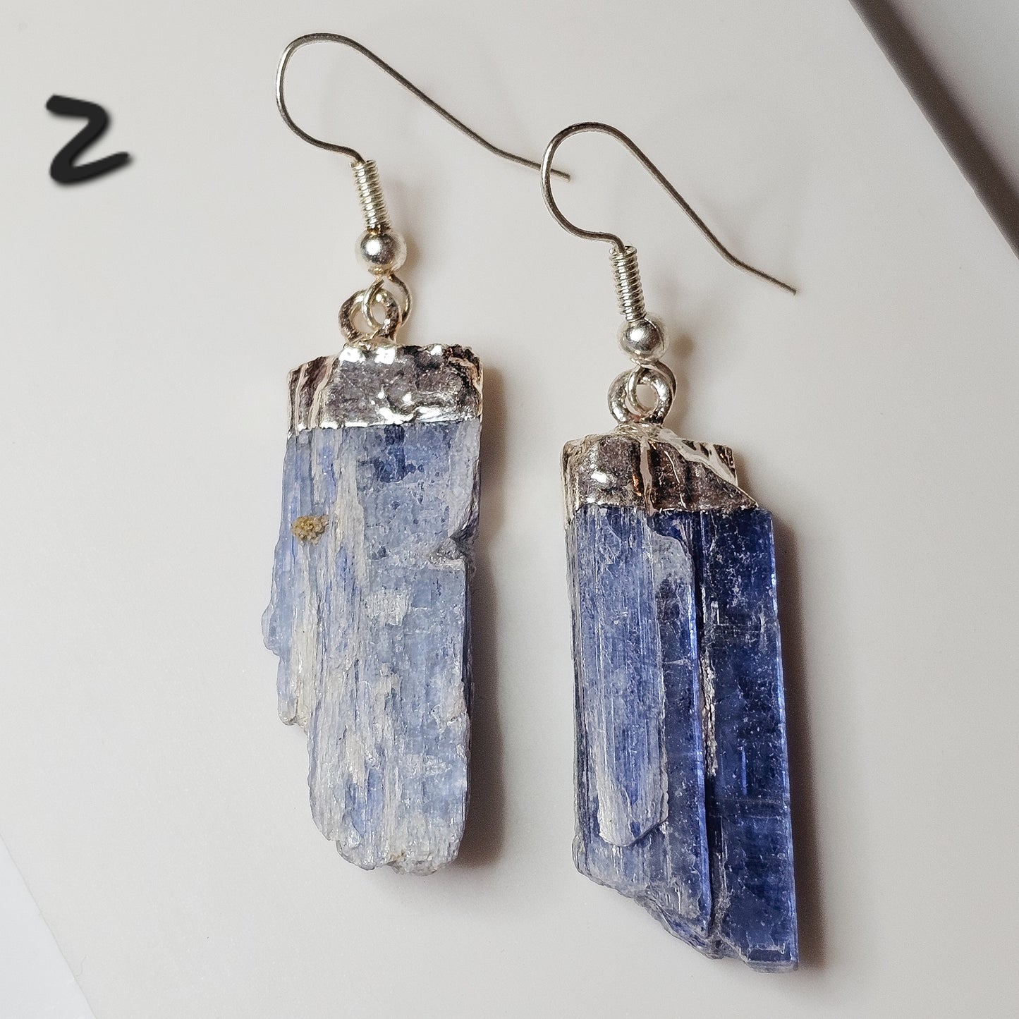 Kyanite silver plated earrings with hypo-allergenic ear wires.
