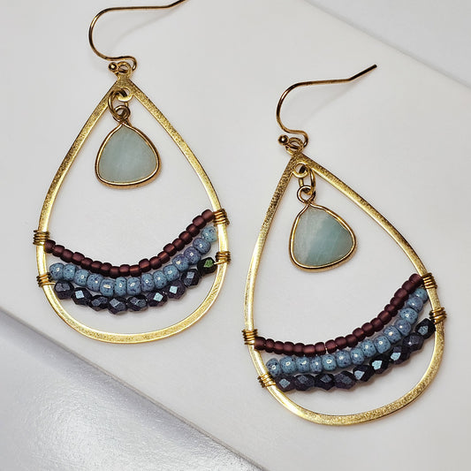 Amazonite & Wire Wrapped Bead Earrings