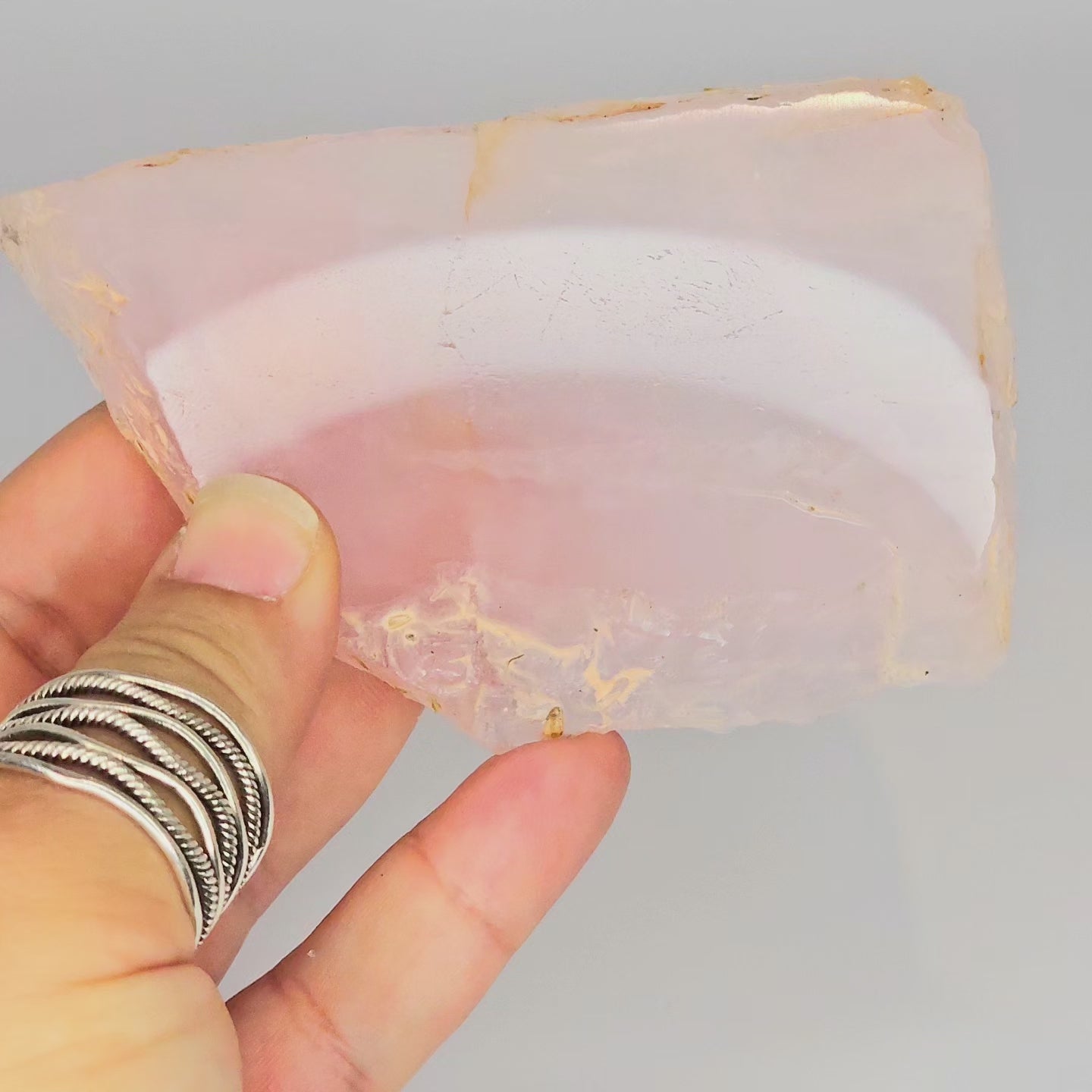 High quality Rose Quartz slab from Mozambique with rainbows.
