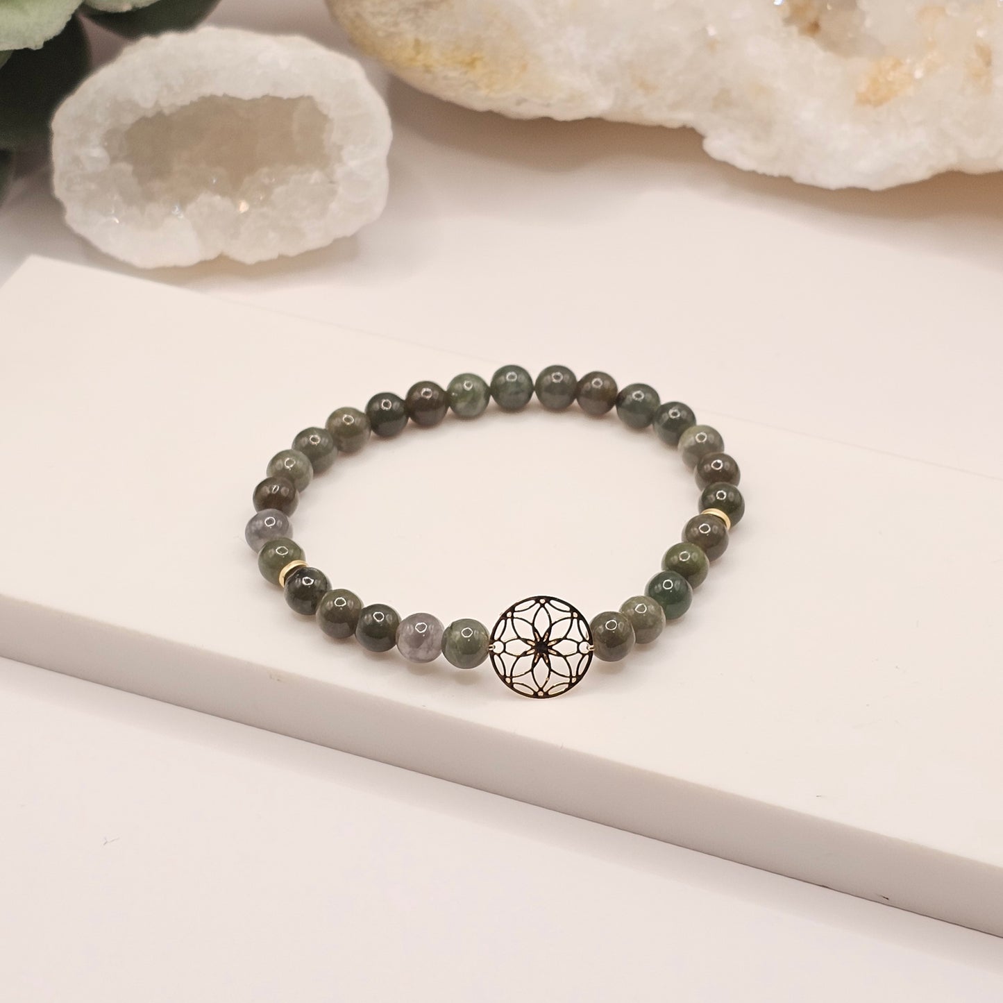 Jade Bracelet - Seed of Life, Flower of Life, Sacred Geometry, Gemstone Jewellery