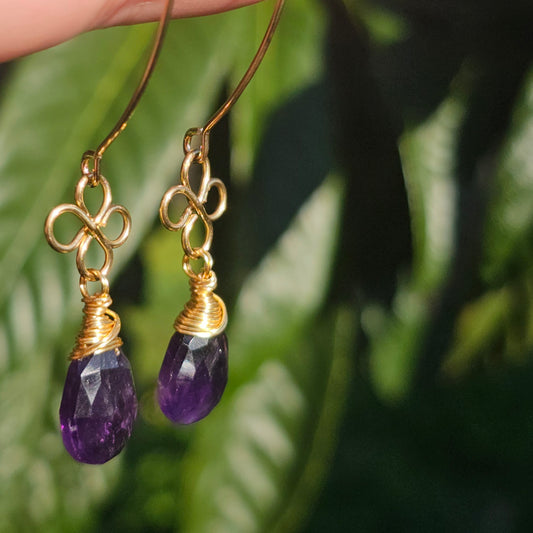 Amethyst Earrings | Wire Petal Drops