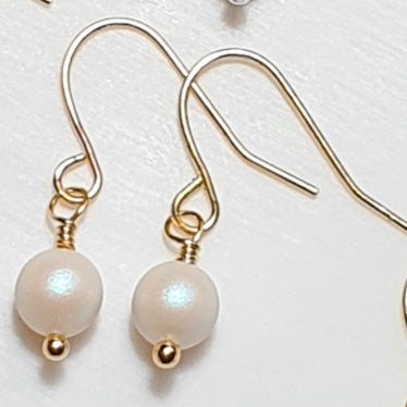 Gold Pearlescent white 6mm Swarovski Pearl earrings