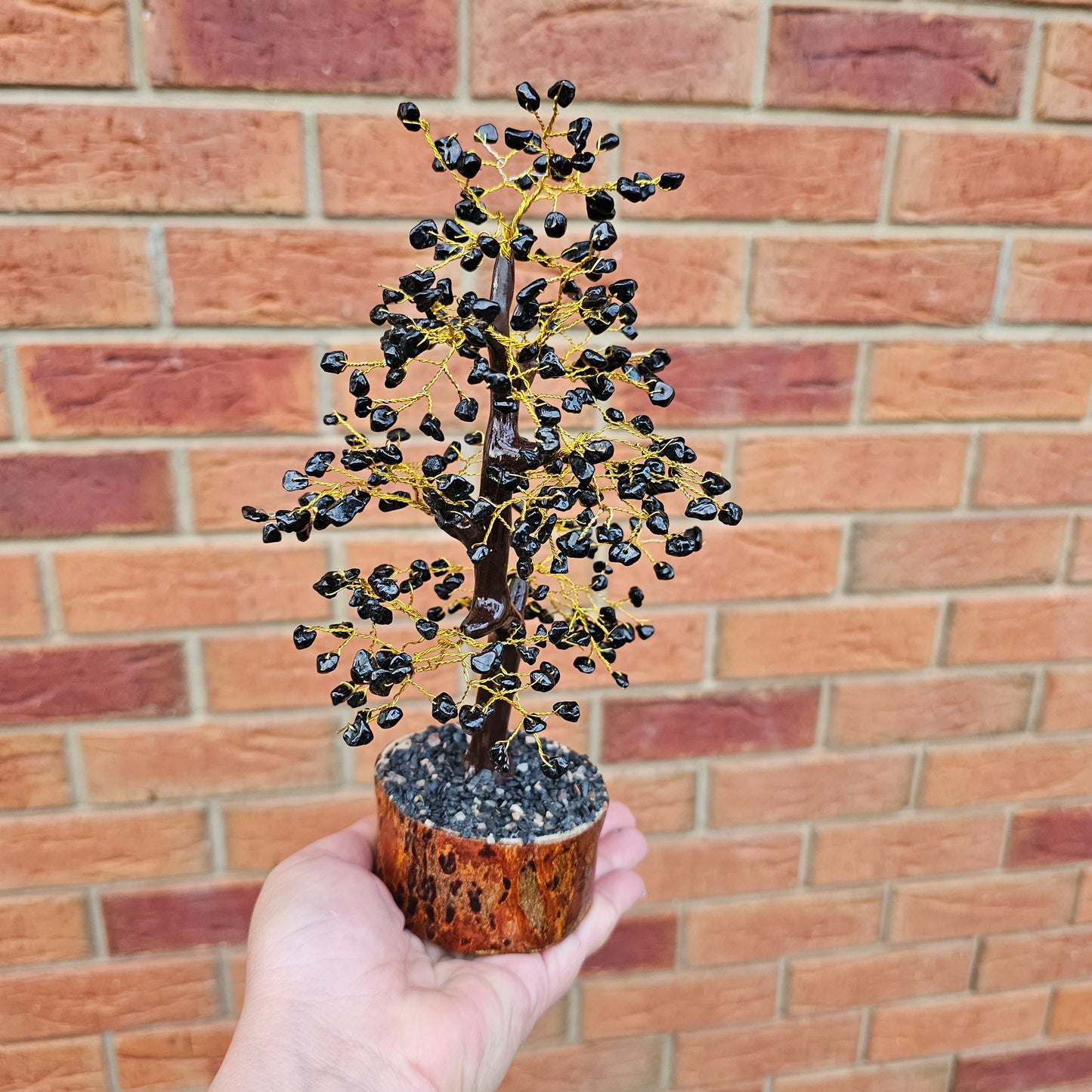 Black Tourmaline Gold Tree 26cm  | Natural Stone 300 chip beads | Birthday Gifts, Anniversary Gifts, Valentine's Day, Christmas, Easter, Eid, Mother's Day, Diwali, Hannukah, Women's, Girl's, Gifts for her, Gifts for Girlfriend, Gifts for Mom, Gifts for Mum, Gifts for Friend, Handmade Gifts, Handmade Jewelry, New Year's Eve, Graduation, Boho, Hippie, Minimalist, Gemstone, Crystal, Crystal Healing