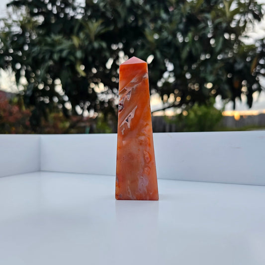 Carnelian & Crazy Lace Agate Druzy Obelisk / Tower / Generator | Birthday Gifts, Anniversary Gifts, Valentine's Day, Christmas, Easter, Eid, Mother's Day, Diwali, Hannukah, Women's, Girl's, Gifts for her, Gifts for Girlfriend, Gifts for Mom, Gifts for Mum, Gifts for Friend, Handmade Gifts, Handmade Jewelry, New Year's Eve, Graduation, Boho, Hippie, Minimalist, Gemstone, Crystal, Crystal Healing