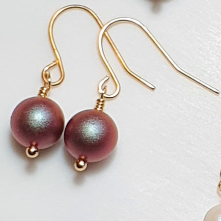 Gold iridescent red 8mm Swarovski Pearl earrings