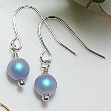 Silver iridescent light blue 6mm Swarovski Pearl earrings