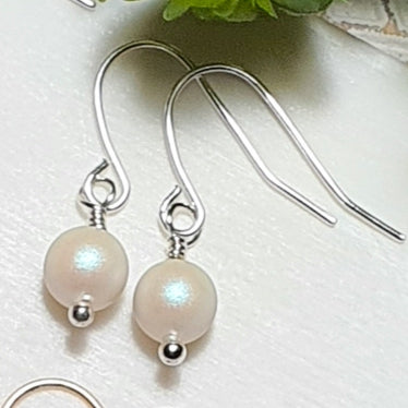 Silver Pearlescent white 6mm Swarovski Pearl earrings