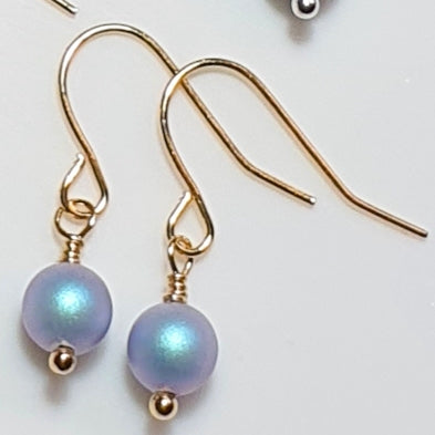 Gold iridescent light blue 6mm Swarovski Pearl earrings