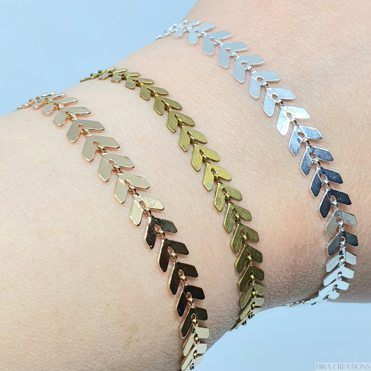 Chevron Bracelets (left to right): Rose Gold, Gold, Silver