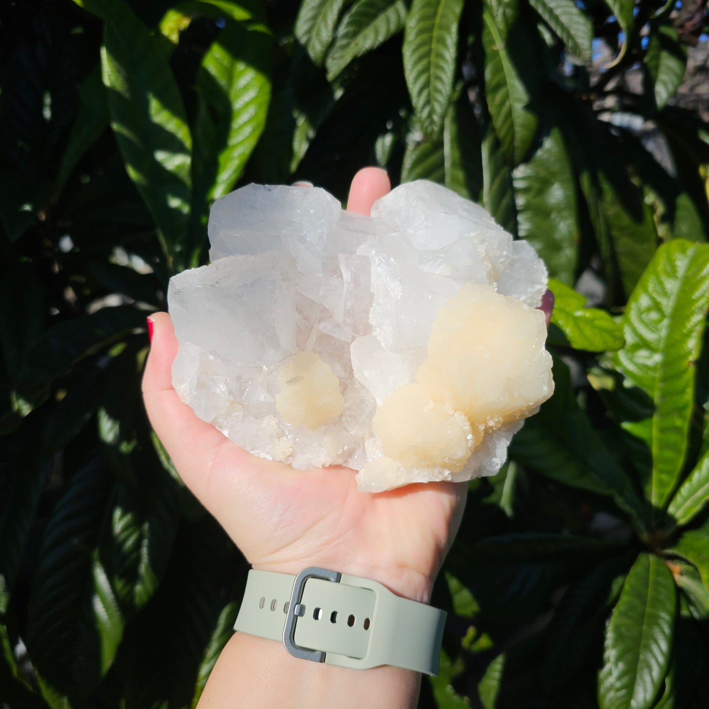 Apophyllite & Stilbite specimen with beautiful rainbows.  Approx. 7.5 x 13 x 12.5  Approx. 987g | Birthday Gifts, Anniversary Gifts, Valentine's Day, Christmas, Easter, Eid, Mother's Day, Diwali, Hannukah, Women's, Girl's, Gifts for her, Gifts for Girlfriend, Gifts for Mom, Gifts for Mum, Gifts for Friend, Handmade Gifts, Handmade Jewelry, New Year's Eve, Graduation, Boho, Hippie, Minimalist, Gemstone, Crystal, Crystal Healing