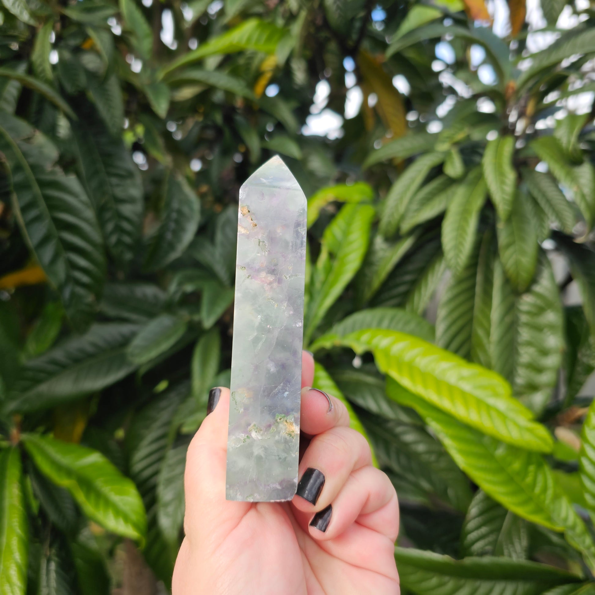 Polished Fluorite slab tower with raw edge.  Approx. 12.1 x 7.8 x 2.4  Approx. 535g | Birthday Gifts, Anniversary Gifts, Valentine's Day, Christmas, Easter, Eid, Mother's Day, Diwali, Hannukah, Women's, Girl's, Gifts for her, Gifts for Girlfriend, Gifts for Mom, Gifts for Mum, Gifts for Friend, Handmade Gifts, Handmade Jewelry, New Year's Eve, Graduation, Boho, Hippie, Minimalist, Gemstone, Crystal, Crystal Healing