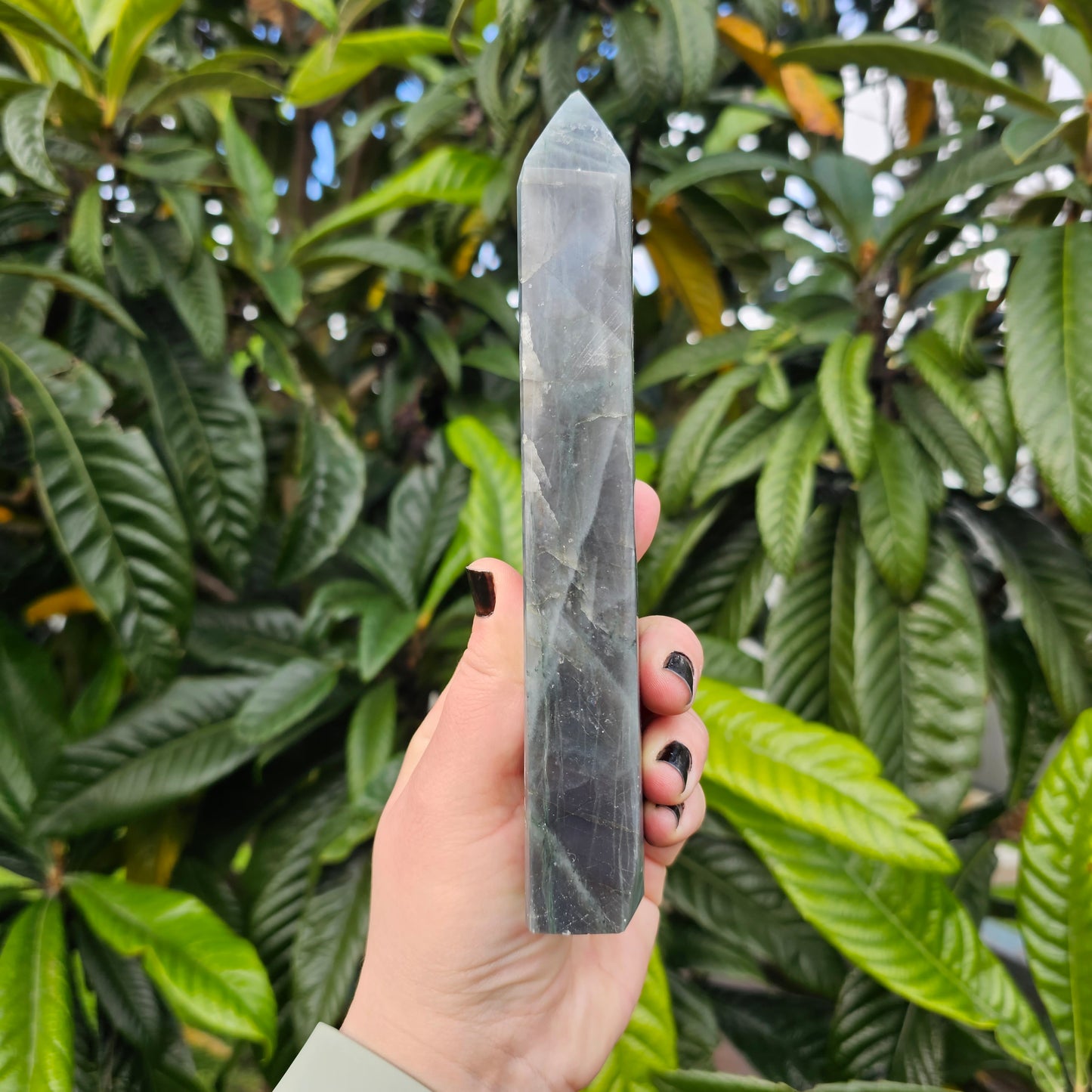 High silver blue flash Labradorite tower 1 Approx. 18.7 x 4 x 2.5  Approx. 432g | Birthday Gifts, Anniversary Gifts, Valentine's Day, Christmas, Easter, Eid, Mother's Day, Diwali, Hannukah, Women's, Girl's, Gifts for her, Gifts for Girlfriend, Gifts for Mom, Gifts for Mum, Gifts for Friend, Handmade Gifts, Handmade Jewelry, New Year's Eve, Graduation, Boho, Hippie, Minimalist, Gemstone, Crystal, Crystal Healing