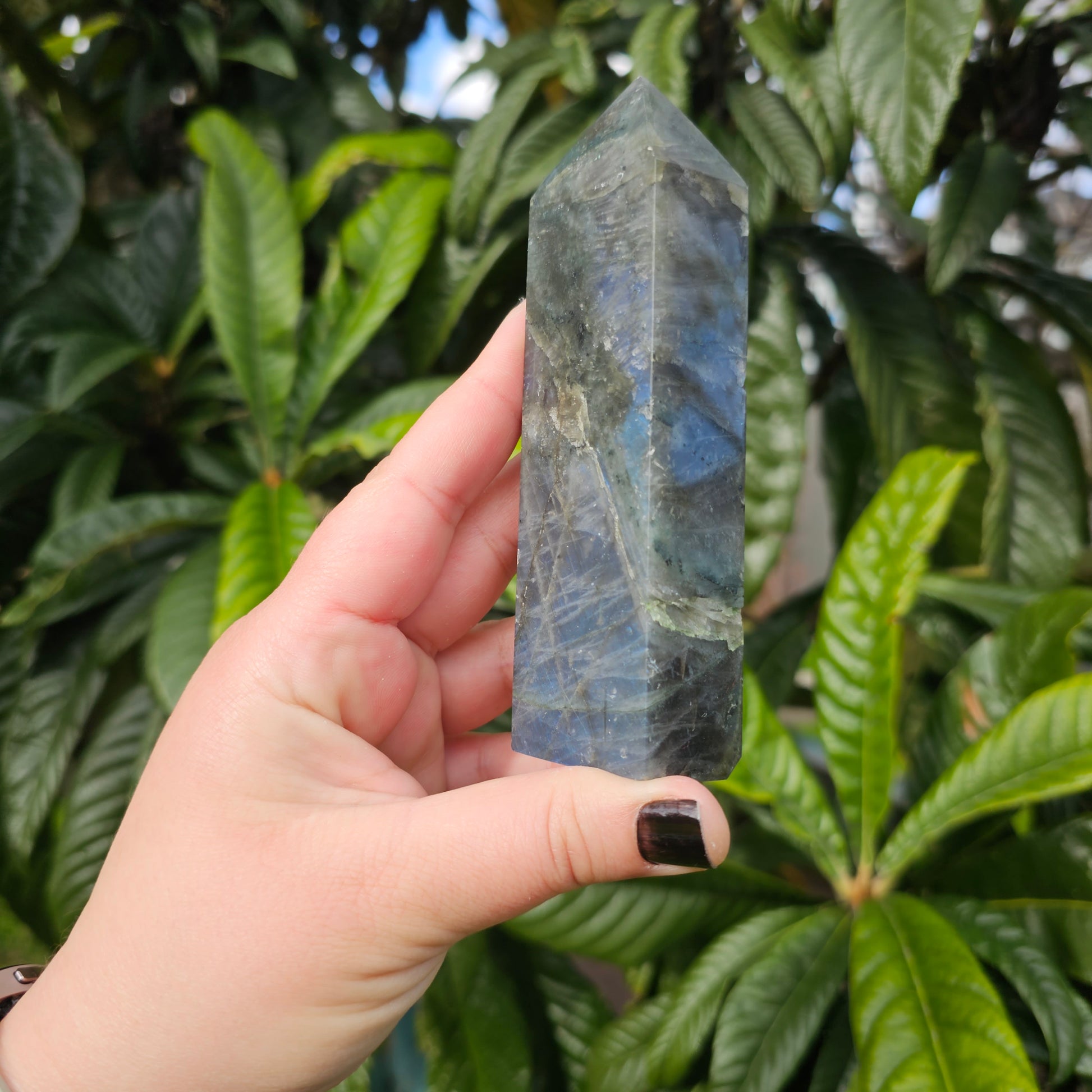 High blue flash Labradorite tower 3 Approx. 12.7 x 3.6 x 2.6  Approx. 275g | Birthday Gifts, Anniversary Gifts, Valentine's Day, Christmas, Easter, Eid, Mother's Day, Diwali, Hannukah, Women's, Girl's, Gifts for her, Gifts for Girlfriend, Gifts for Mom, Gifts for Mum, Gifts for Friend, Handmade Gifts, Handmade Jewelry, New Year's Eve, Graduation, Boho, Hippie, Minimalist, Gemstone, Crystal, Crystal Healing