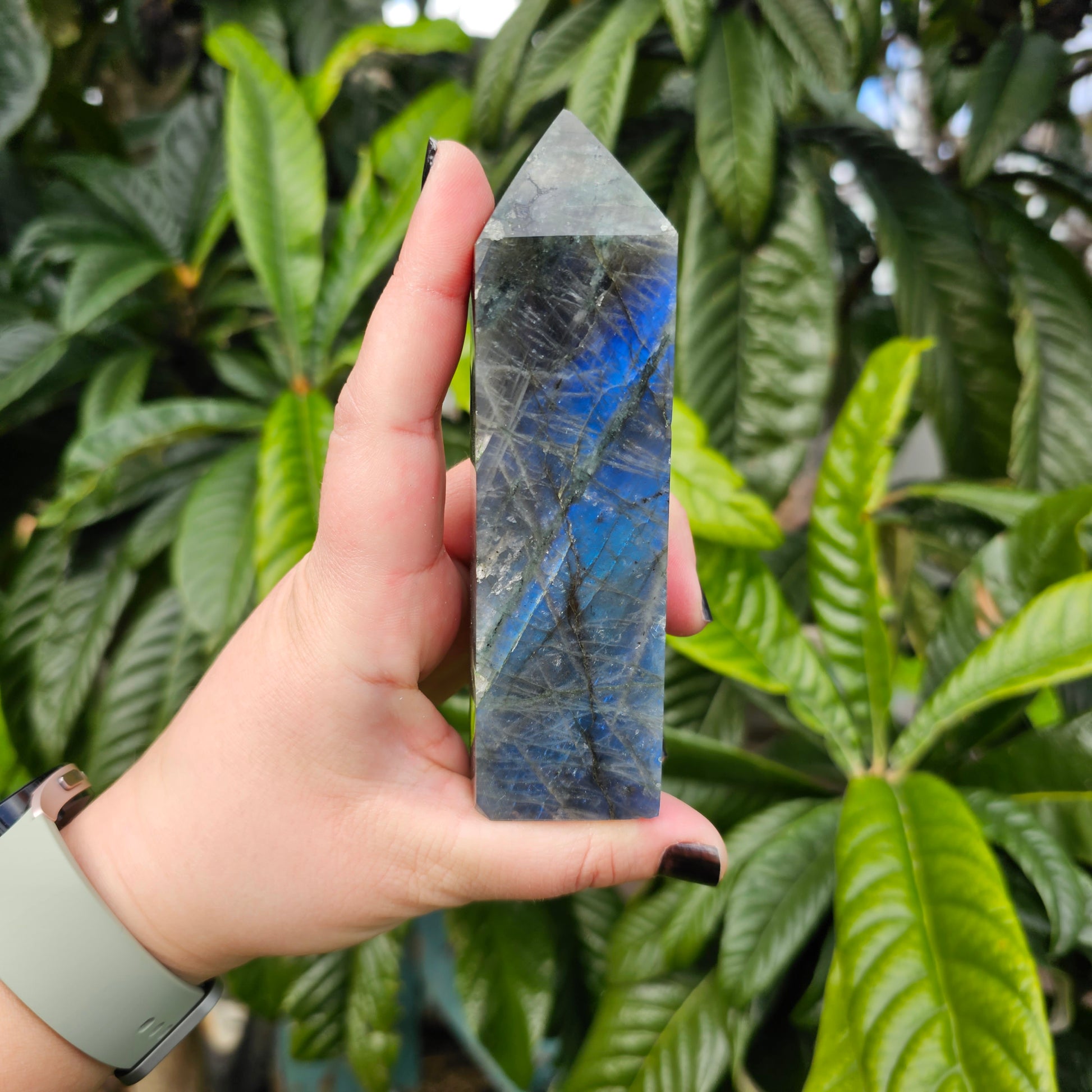 High blue flash Labradorite tower 3 Approx. 12.7 x 3.6 x 2.6  Approx. 275g | Birthday Gifts, Anniversary Gifts, Valentine's Day, Christmas, Easter, Eid, Mother's Day, Diwali, Hannukah, Women's, Girl's, Gifts for her, Gifts for Girlfriend, Gifts for Mom, Gifts for Mum, Gifts for Friend, Handmade Gifts, Handmade Jewelry, New Year's Eve, Graduation, Boho, Hippie, Minimalist, Gemstone, Crystal, Crystal Healing