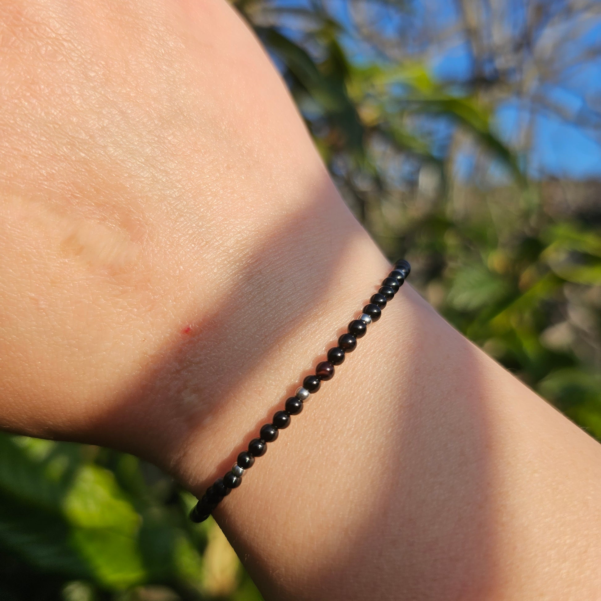 Dainty Black Agate Silver Stainless Steel Bead and Clasp Bracelet | Handmade Gemstone Jewellery Australia | Handmade Gemstone Bracelet | Gift for Her, Gift for Women, Crystal Jewellery, Crystal Bracelet