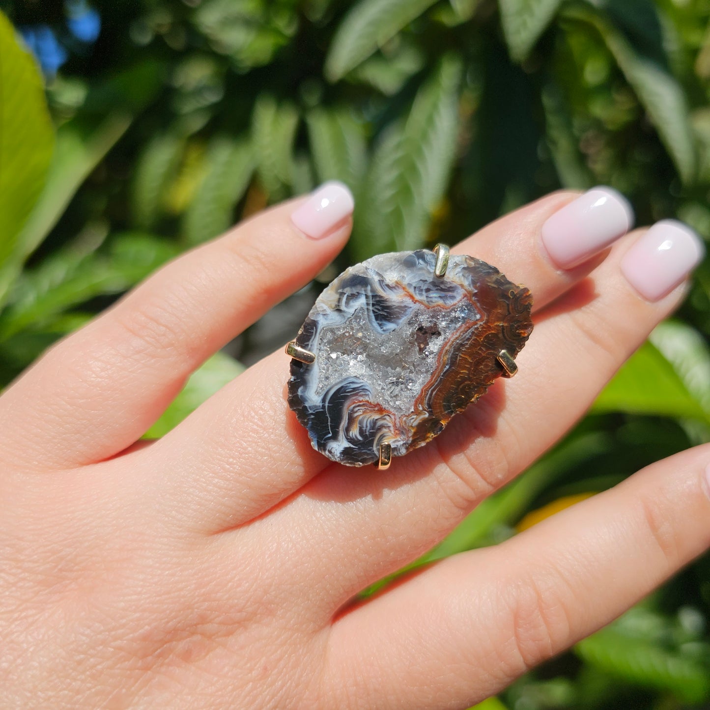 Brazilian Agate Ring - adjustable 18k gold plated | crystal ring, unique jewellery, unique ring, agate jewellery, gift for women, ring for women, jewellery for women, boho, bohemian jewellery, hippie, natural gemstone, birthday gift