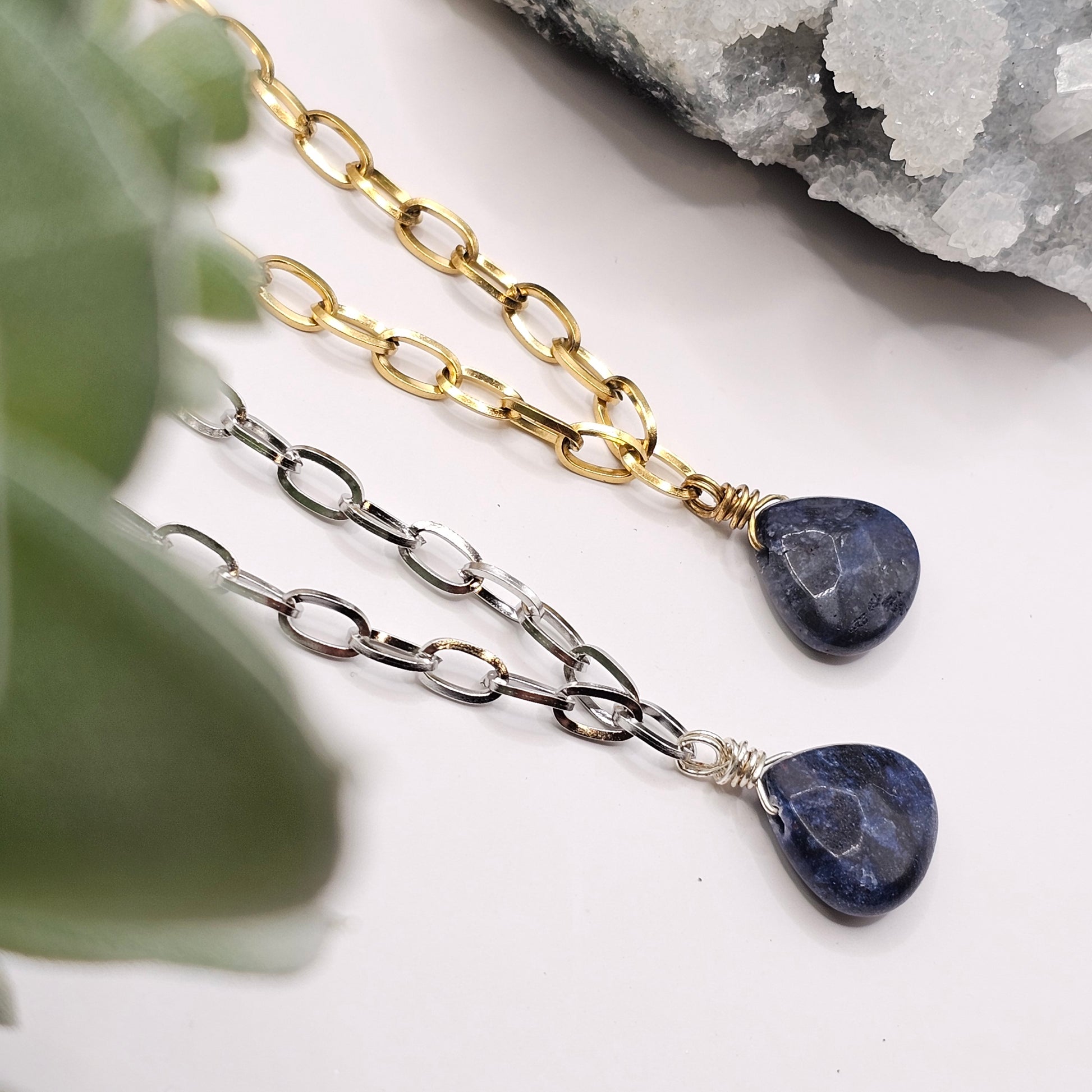 Sodalite Wrap Paperclip Chain Necklace | Handmade Jewellery