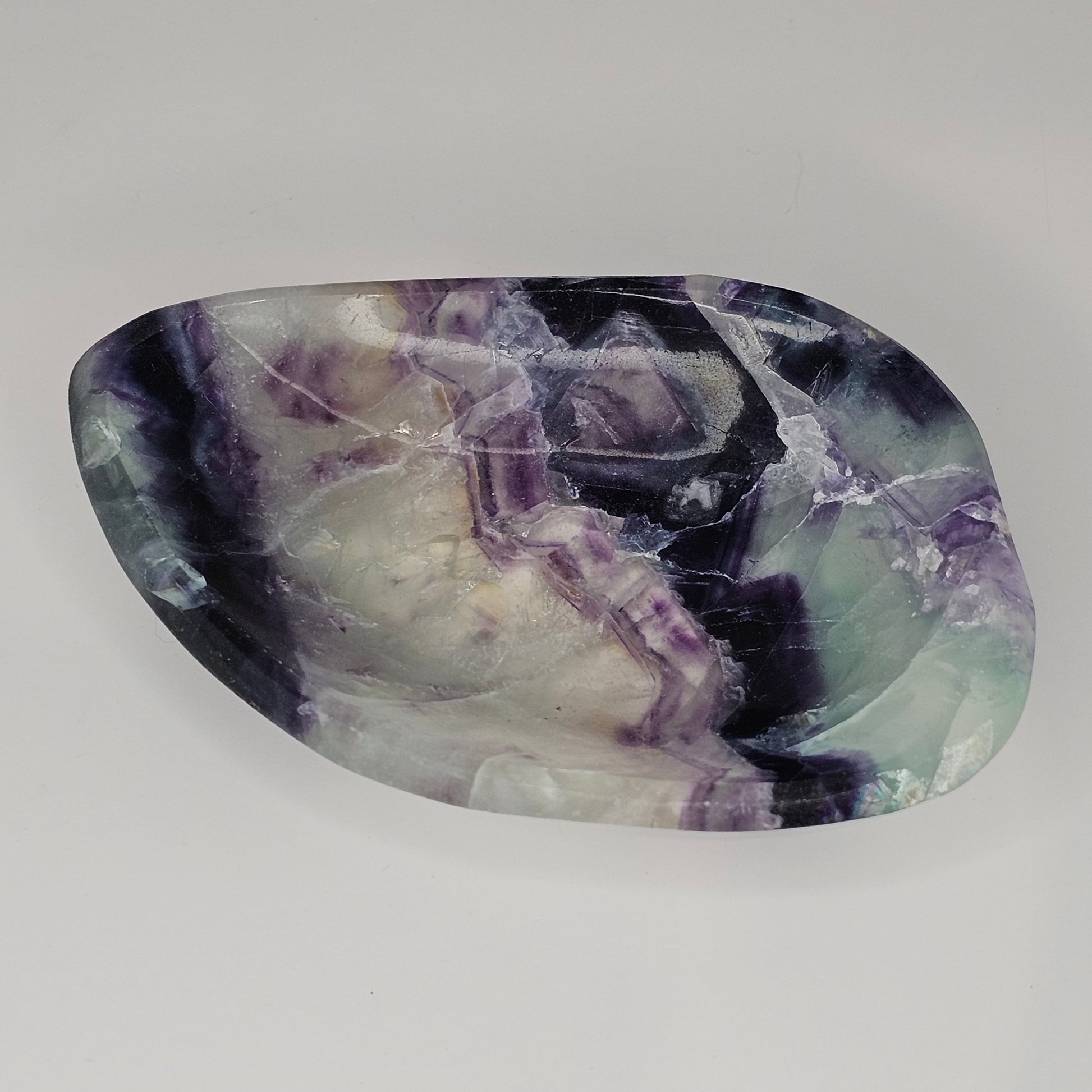 Beautiful Rainbow Fluorite trinket dish with rainbows.