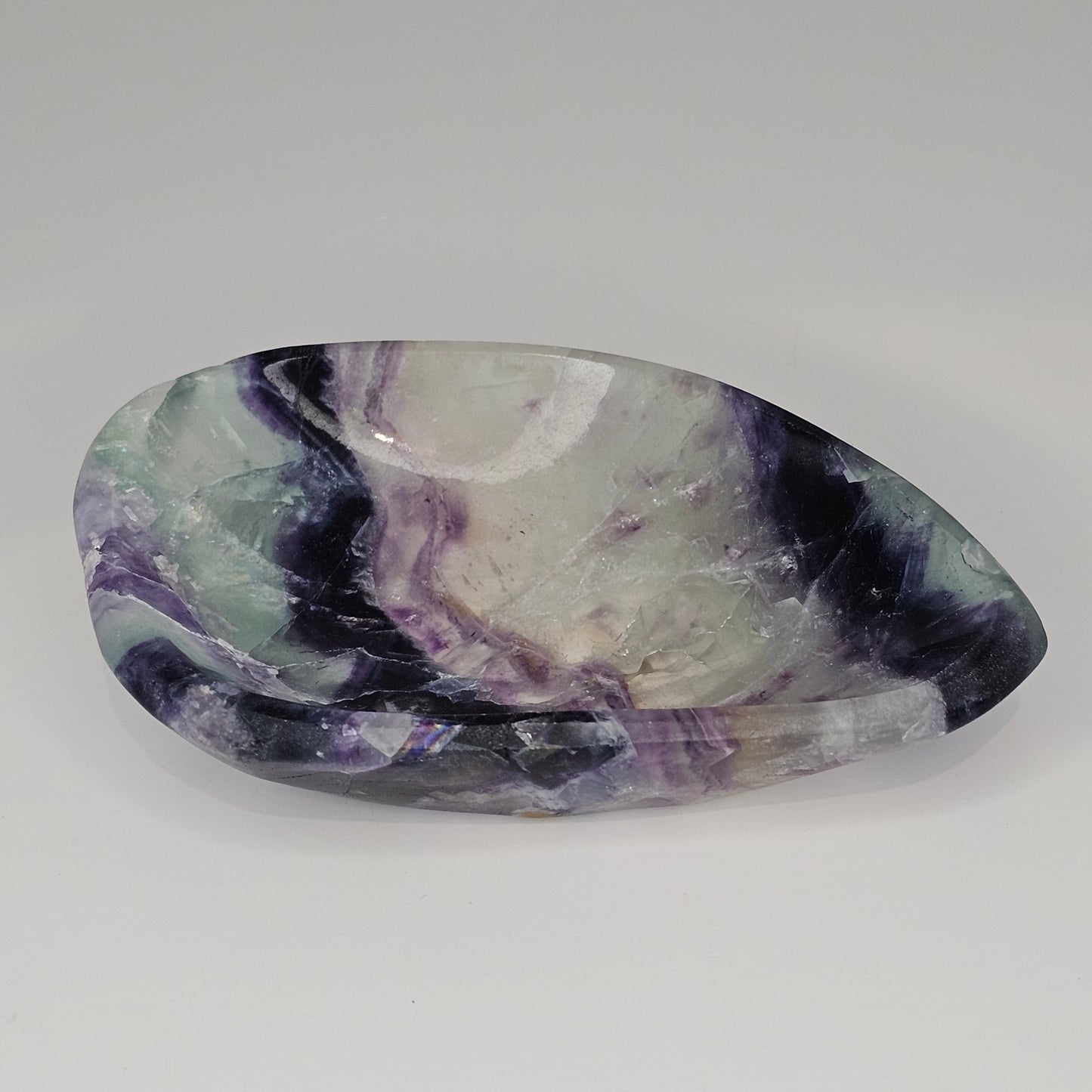 Beautiful Rainbow Fluorite trinket dish with rainbows.