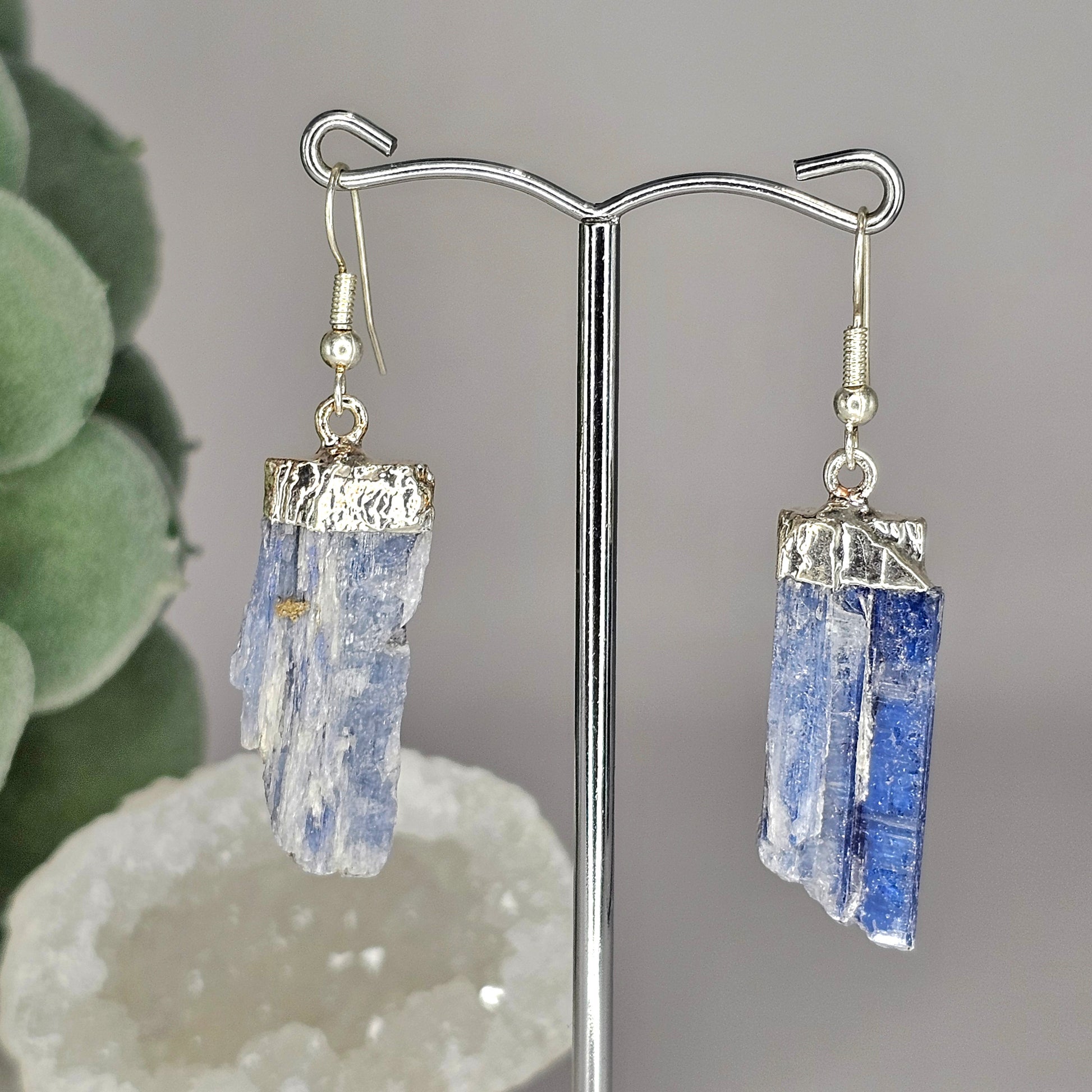 Kyanite silver plated earrings with hypo-allergenic ear wires.